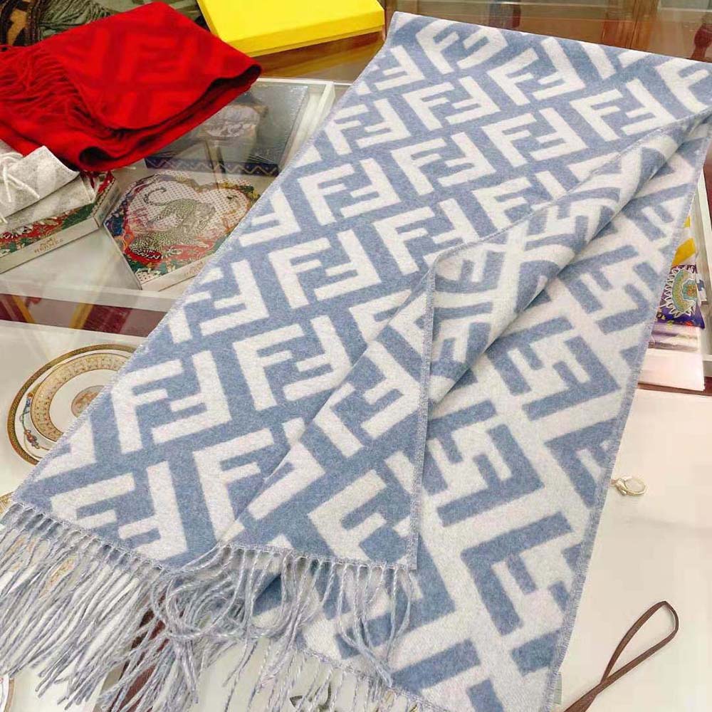 Fendi Women FF Scarf Light Blue Cashmere Scarf - image 4