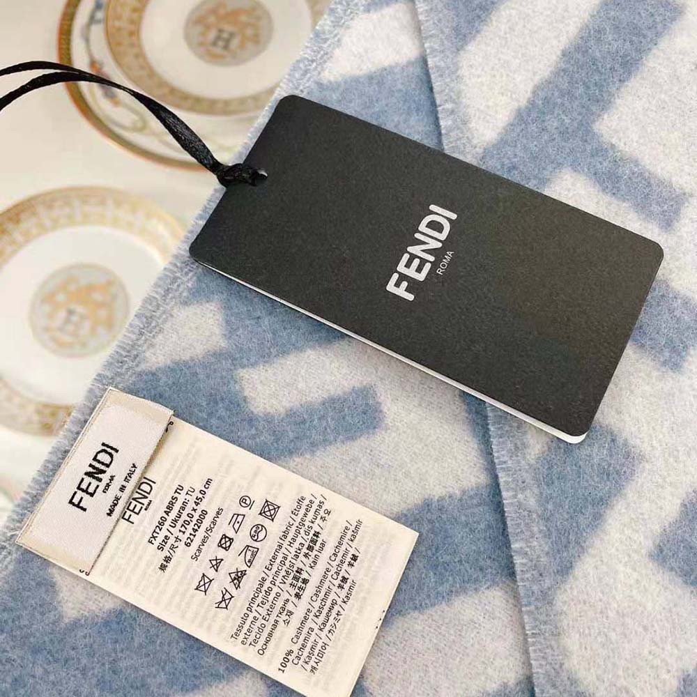 Fendi Women FF Scarf Light Blue Cashmere Scarf - image 7