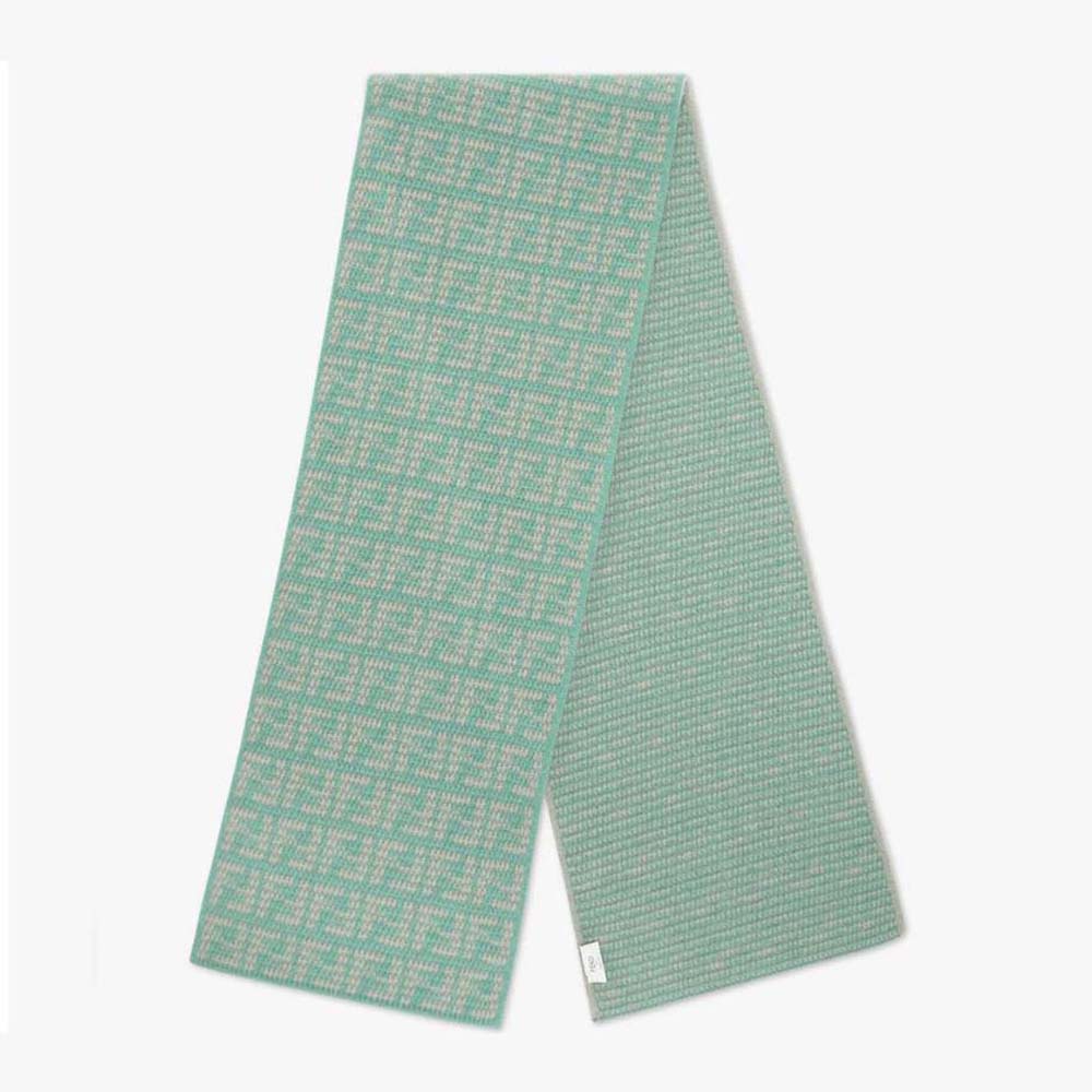 Front view of Fendi Women FF Scarf Mint Green Cashmere Scarf showing full design