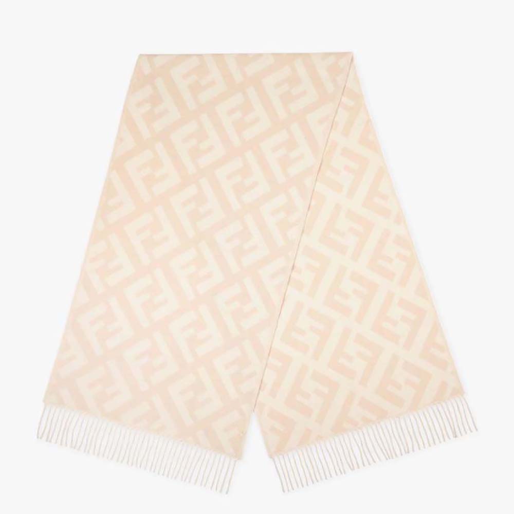 Close-up of Fendi Women FF Scarf Pale Pink Cashmere Scarf fabric texture