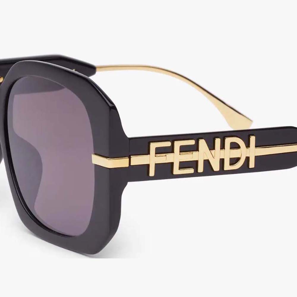 Close-up of glossy black acetate frame on Fendi Women Fendigraphy Sunglasses