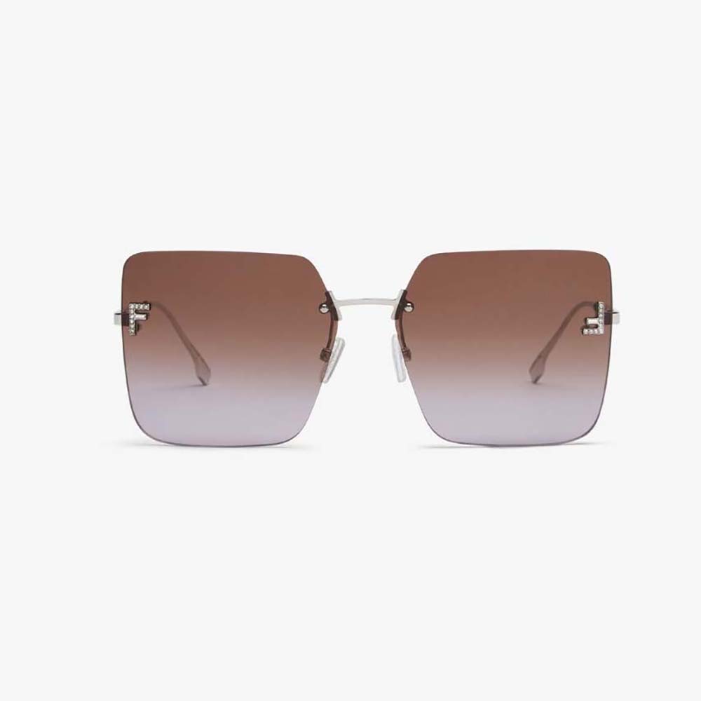 Front view of Fendi Women First Palladium Metal Sunglasses pink lenses