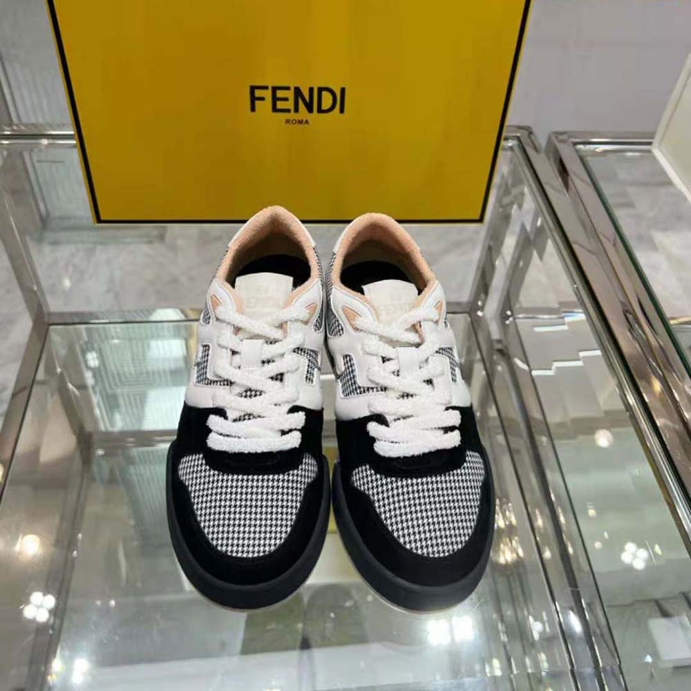 Close-up of black suede texture on Fendi Women Match Low Tops