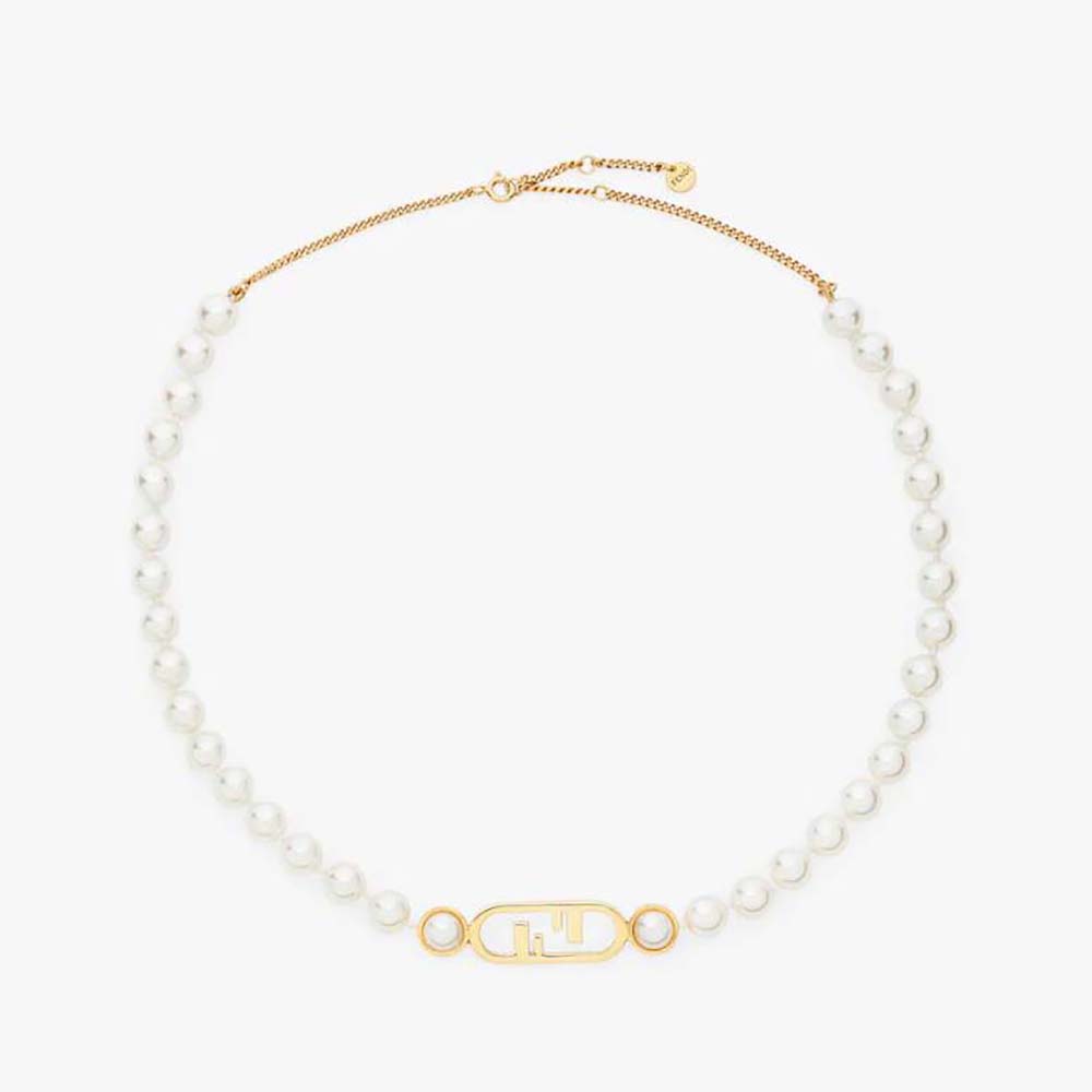 Front view of Fendi Women O’Lock Choker Gold-colored Choker in white
