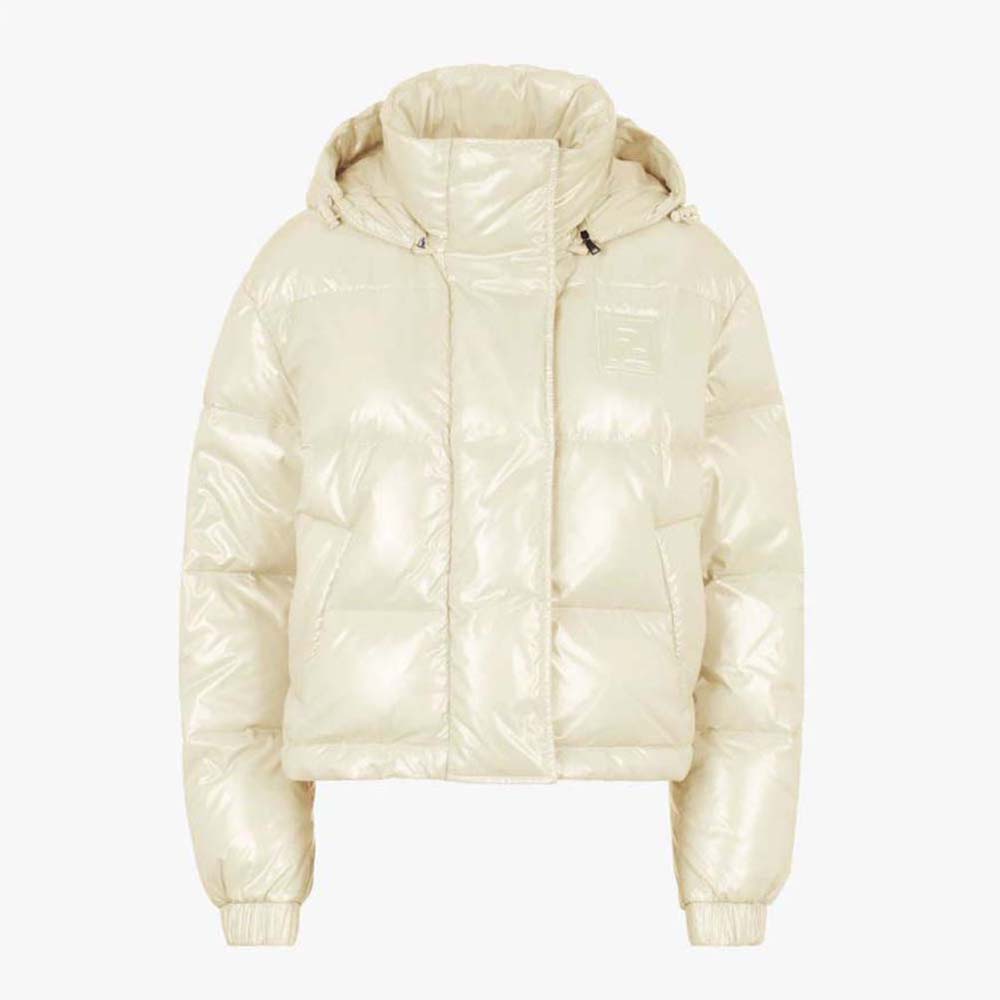 Front view of Fendi Women Pearl Nylon Down Jacket in beige