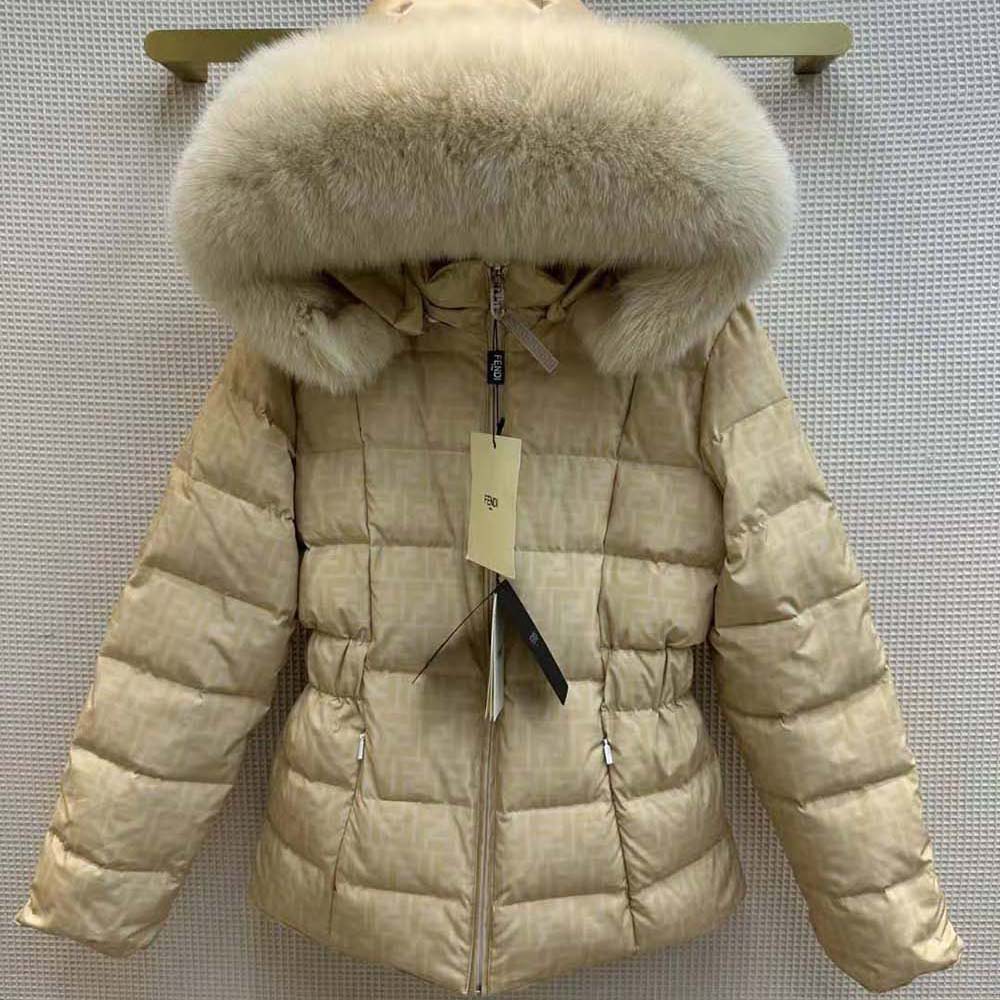 Side profile of Fendi Women Ski Jacket in White Nylon highlighting silhouette