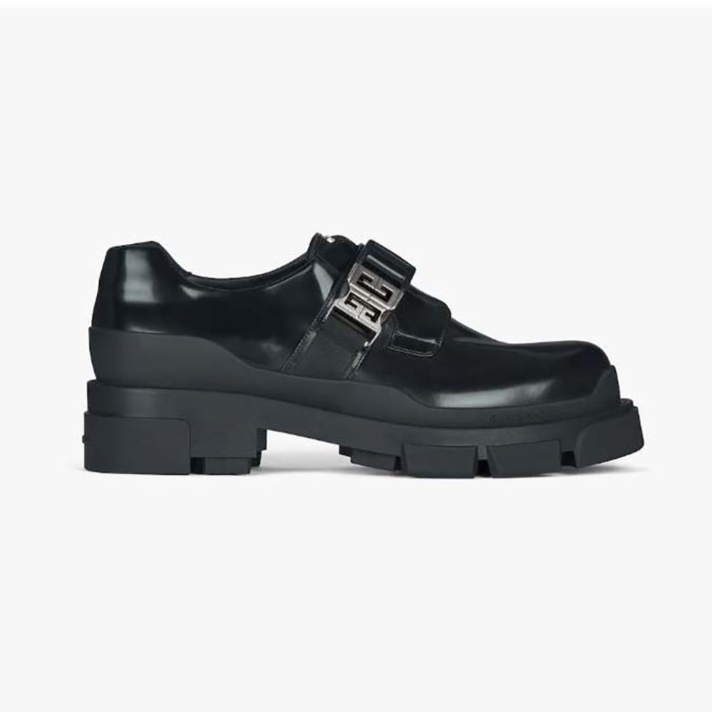 Side view of Givenchy Men Terra Derbies in Leather-Black