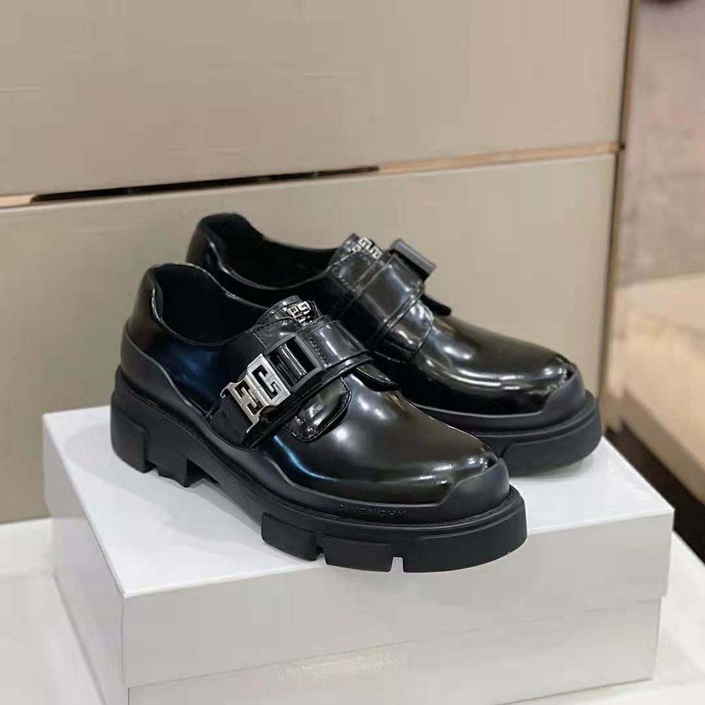 Close-up of polished leather and laces on Givenchy Men Terra Derbies