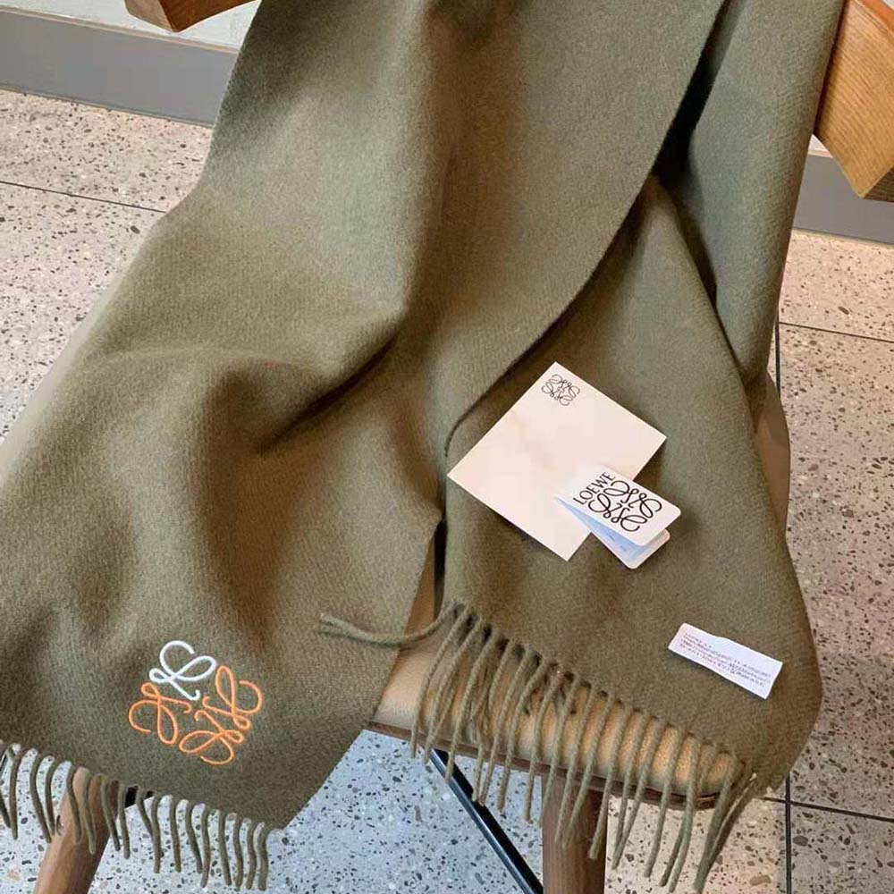 Loewe Women Anagram Scarf in Cashmere-Dark Green - image 4