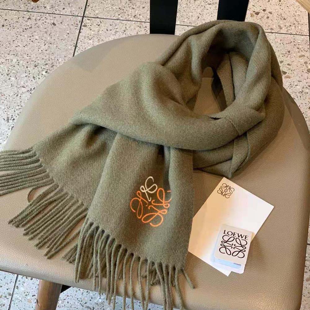 Side view of Loewe Women Anagram Scarf showing texture and edges
