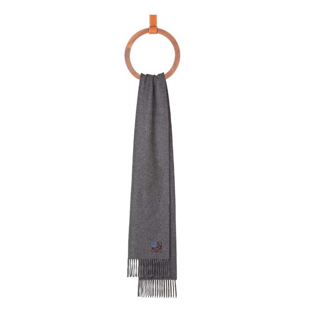 Front view of Loewe Women Anagram Scarf in Cashmere-Gray folded neatly