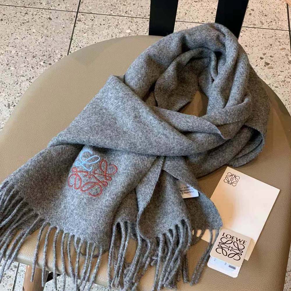 Close-up of embroidered Anagram detail on Loewe Women Anagram Scarf