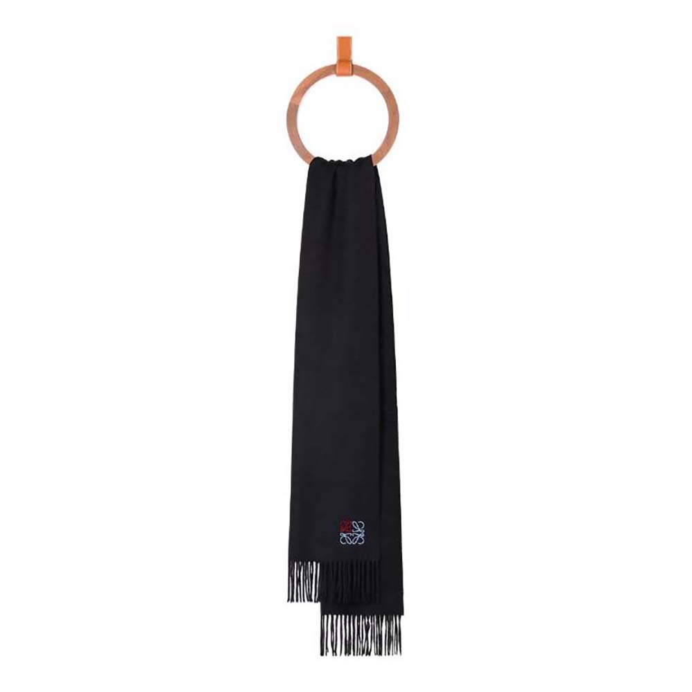 Close-up of Loewe Women Anagram Scarf in Cashmere-Navy Blue anagram detail