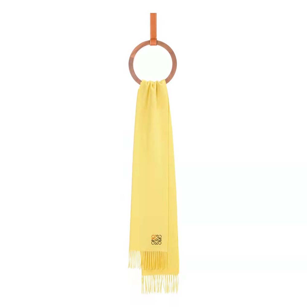 Front view of Loewe Women Anagram Scarf in Cashmere-Yellow