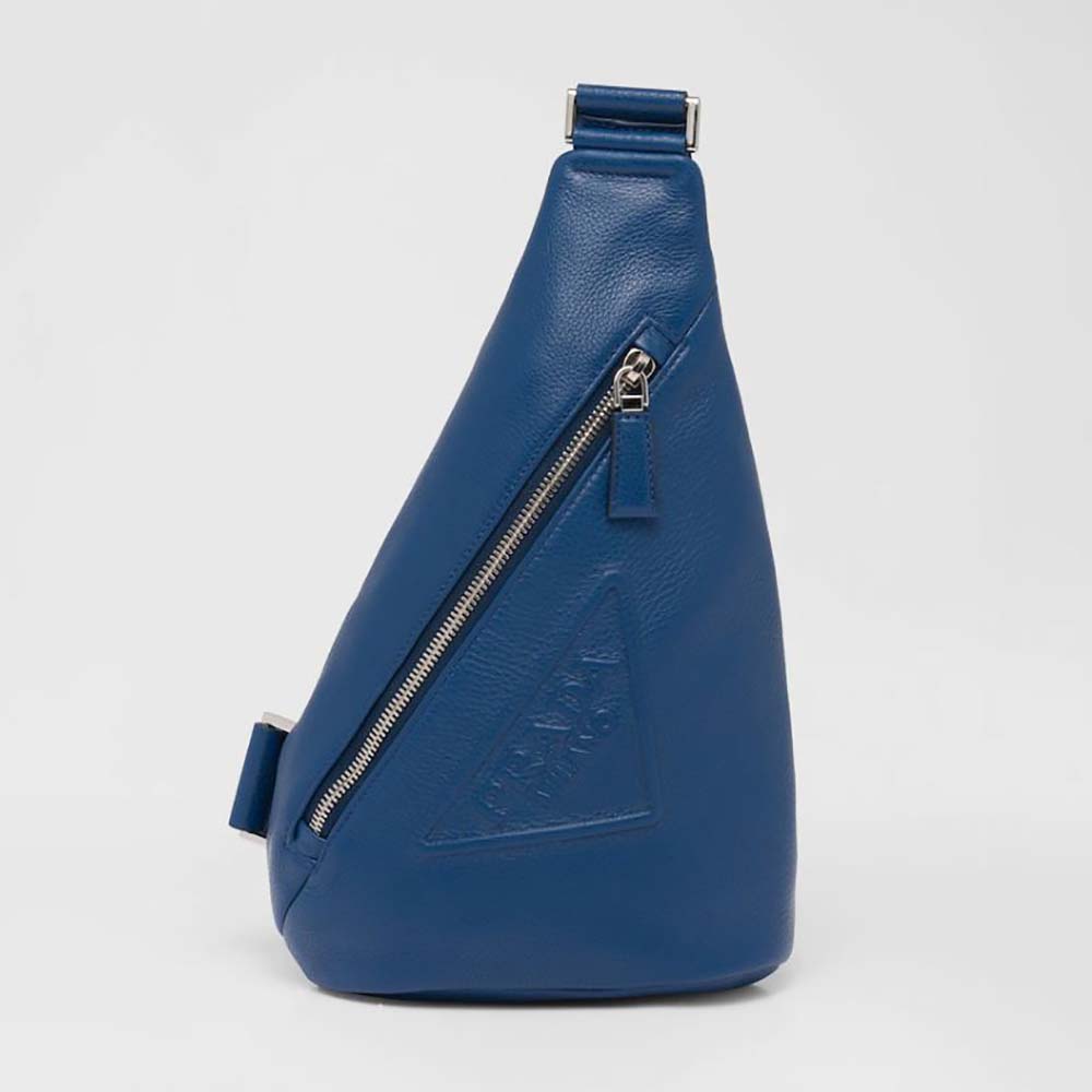Front view of Prada Men Cross Leather Bag wite Logo-Print Re-Nylon lining-Navy