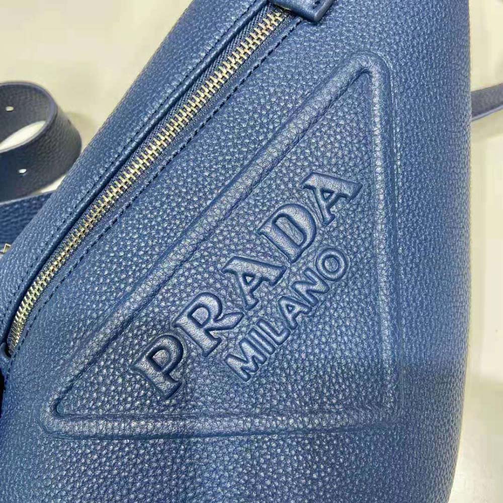 Prada Men Cross Leather Bag wite Logo-Print Re-Nylon lining-Navy - image 8