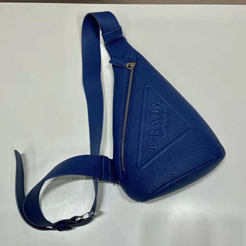 Prada Men Cross Leather Bag wite Logo-Print Re-Nylon lining-Navy - image 5