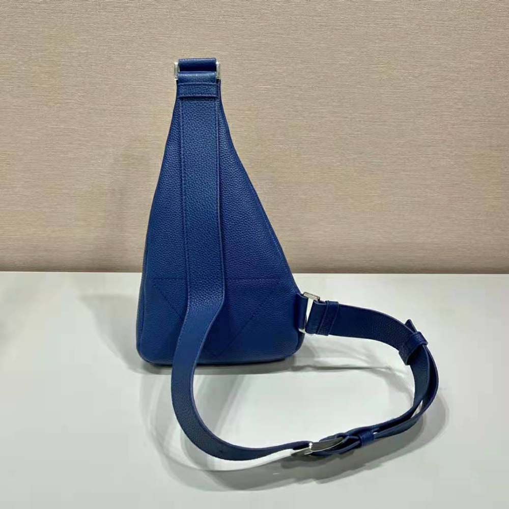 Prada Men Cross Leather Bag wite Logo-Print Re-Nylon lining-Navy - image 4