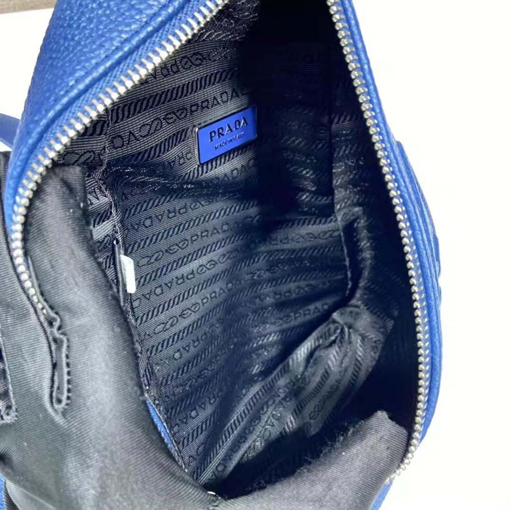 Prada Men Cross Leather Bag wite Logo-Print Re-Nylon lining-Navy - image 10