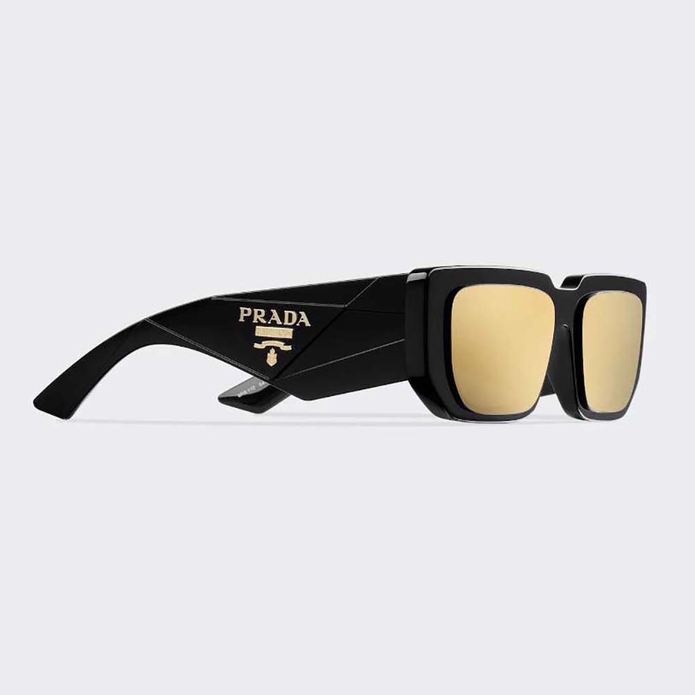 Close-up of Prada triangle logo on temples of Prada Women Symbole Sunglasses