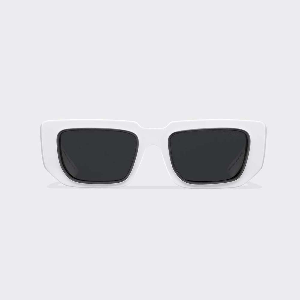Front view of Prada Women Symbole Sunglasses with Traditional Prada Triangle Logo-White