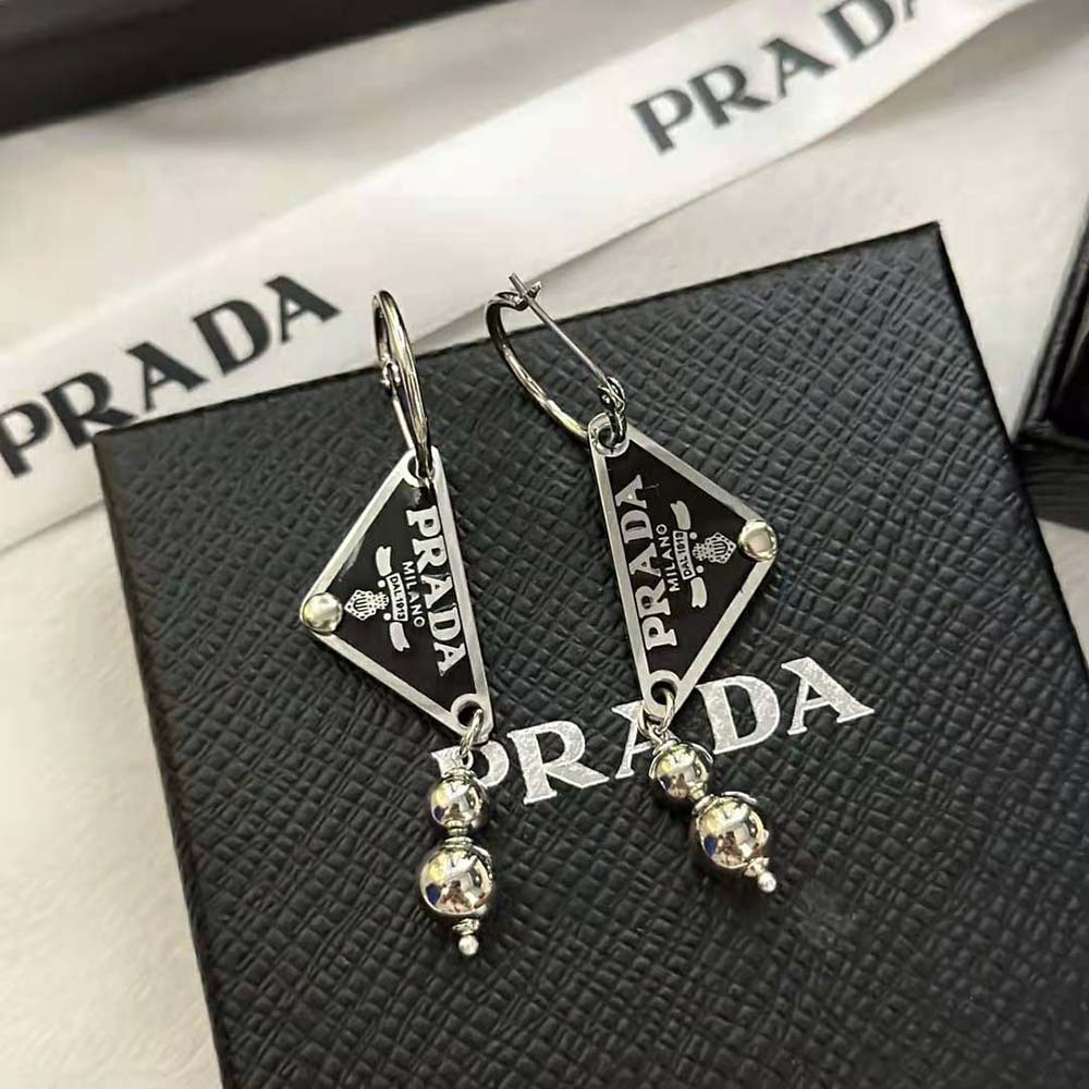 Side view showing pendant drop of Prada Women Ball Smalto Jewels Pendant Earrings
