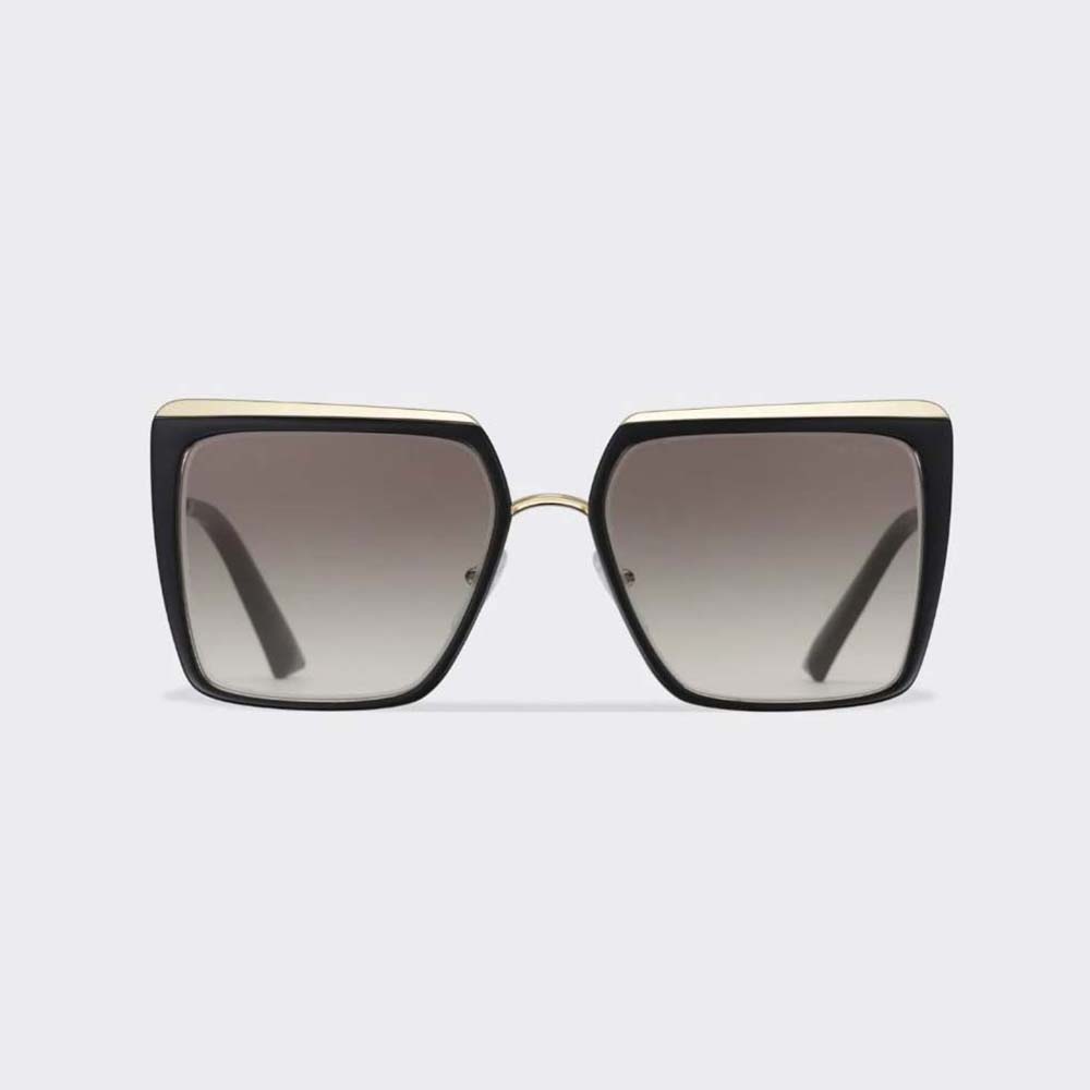 Front view of Prada Women Cinéma Sunglasses with black acetate frame
