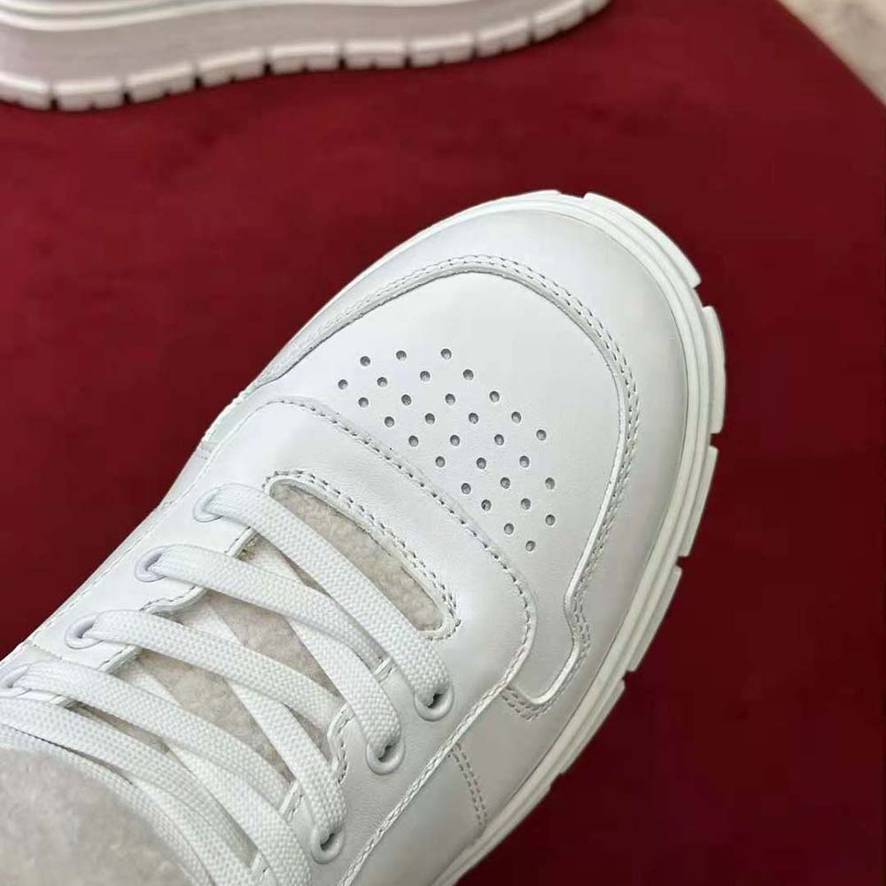 Prada Women Leather and Shearling High-Top Sneakers-White - image 10