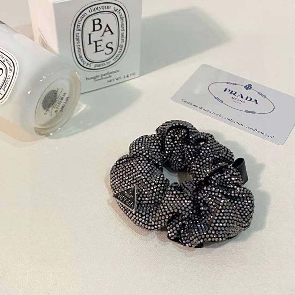 Prada Women Luminous Crystals Embellish this Satin Scrunchie - image 6
