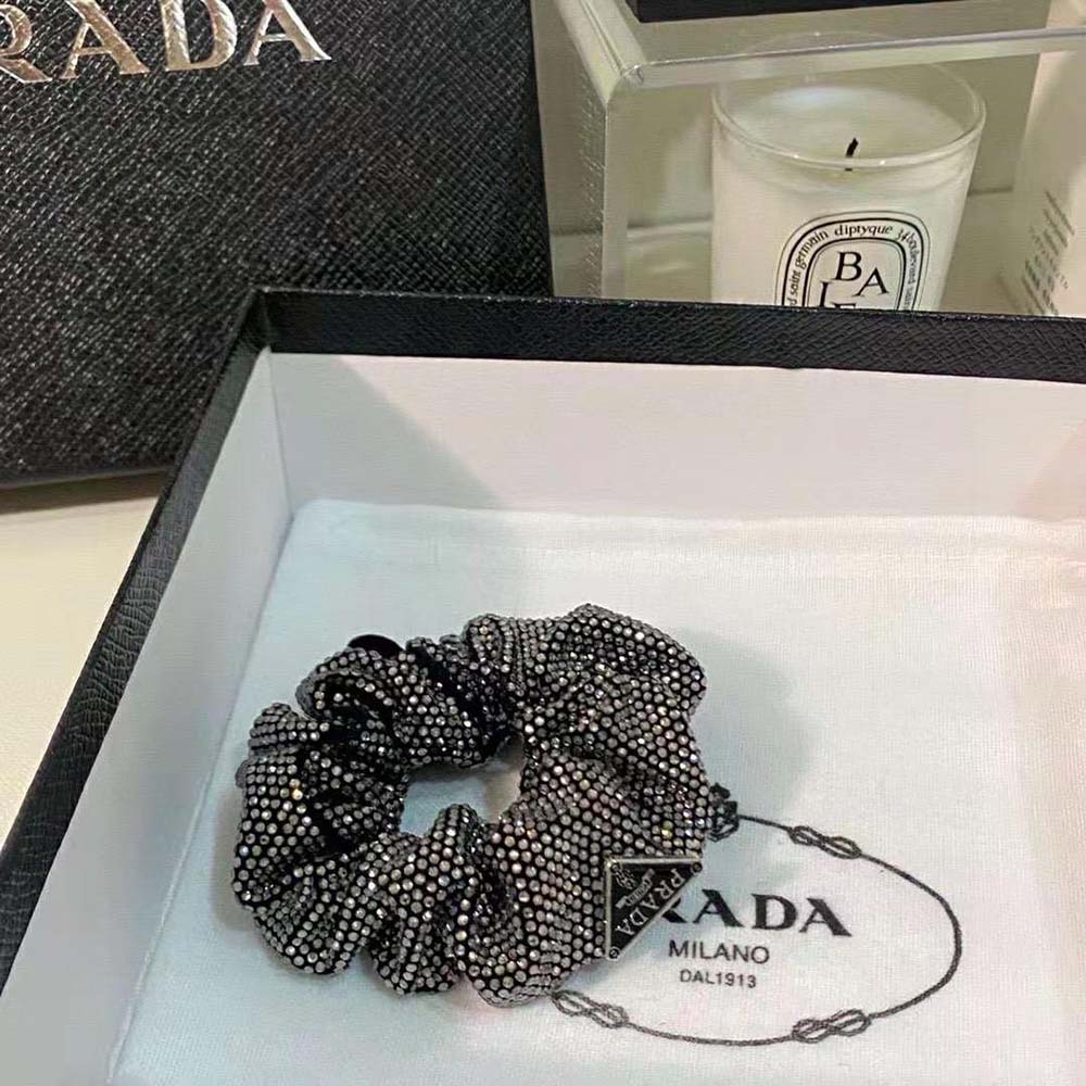 Prada Women Luminous Crystals Embellish this Satin Scrunchie - image 5