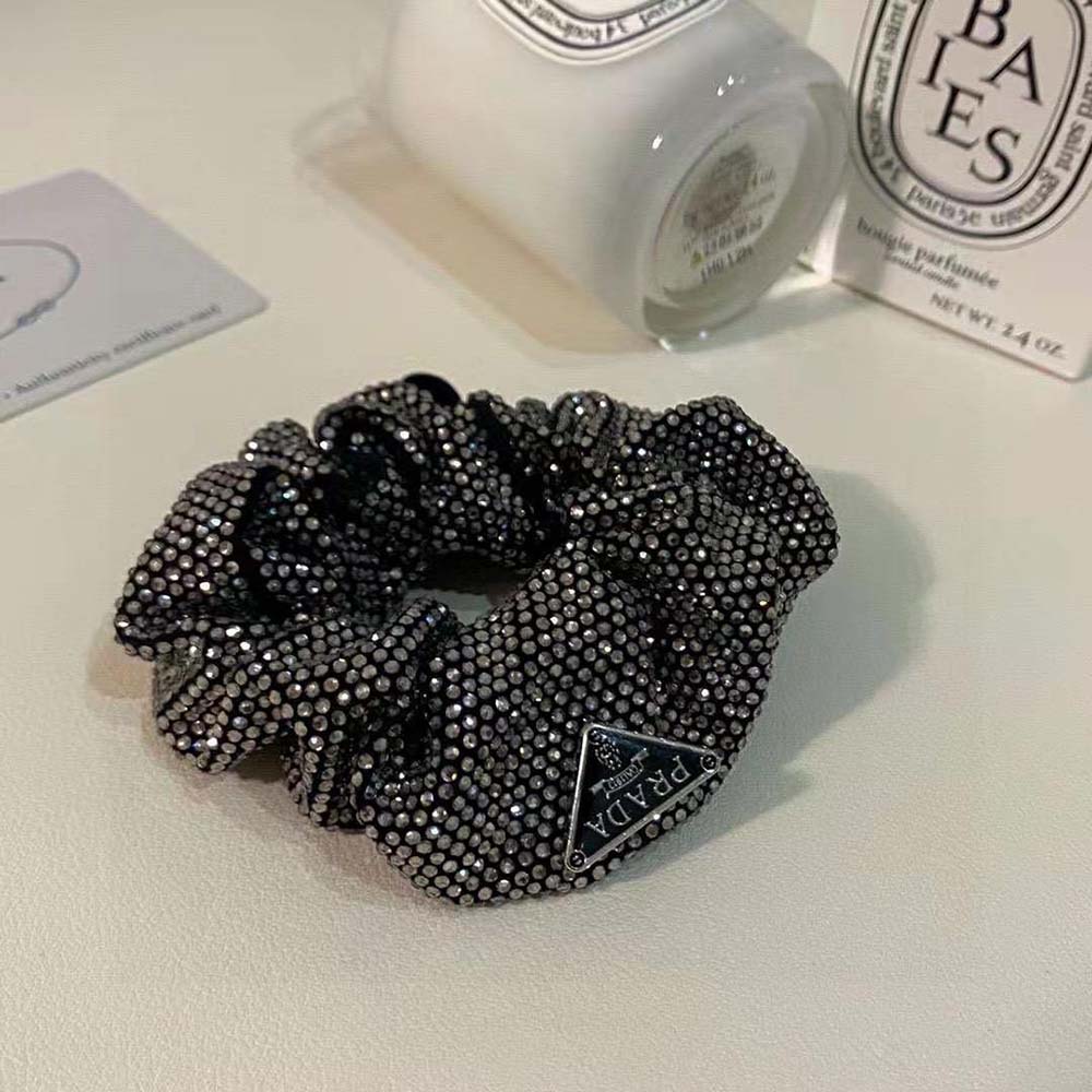 Prada Women Luminous Crystals Embellish this Satin Scrunchie - image 4