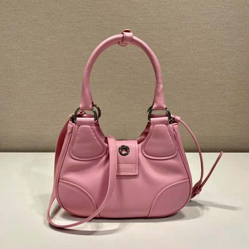 Side profile showing adjustable strap on Prada Women Moon Re-Nylon bag