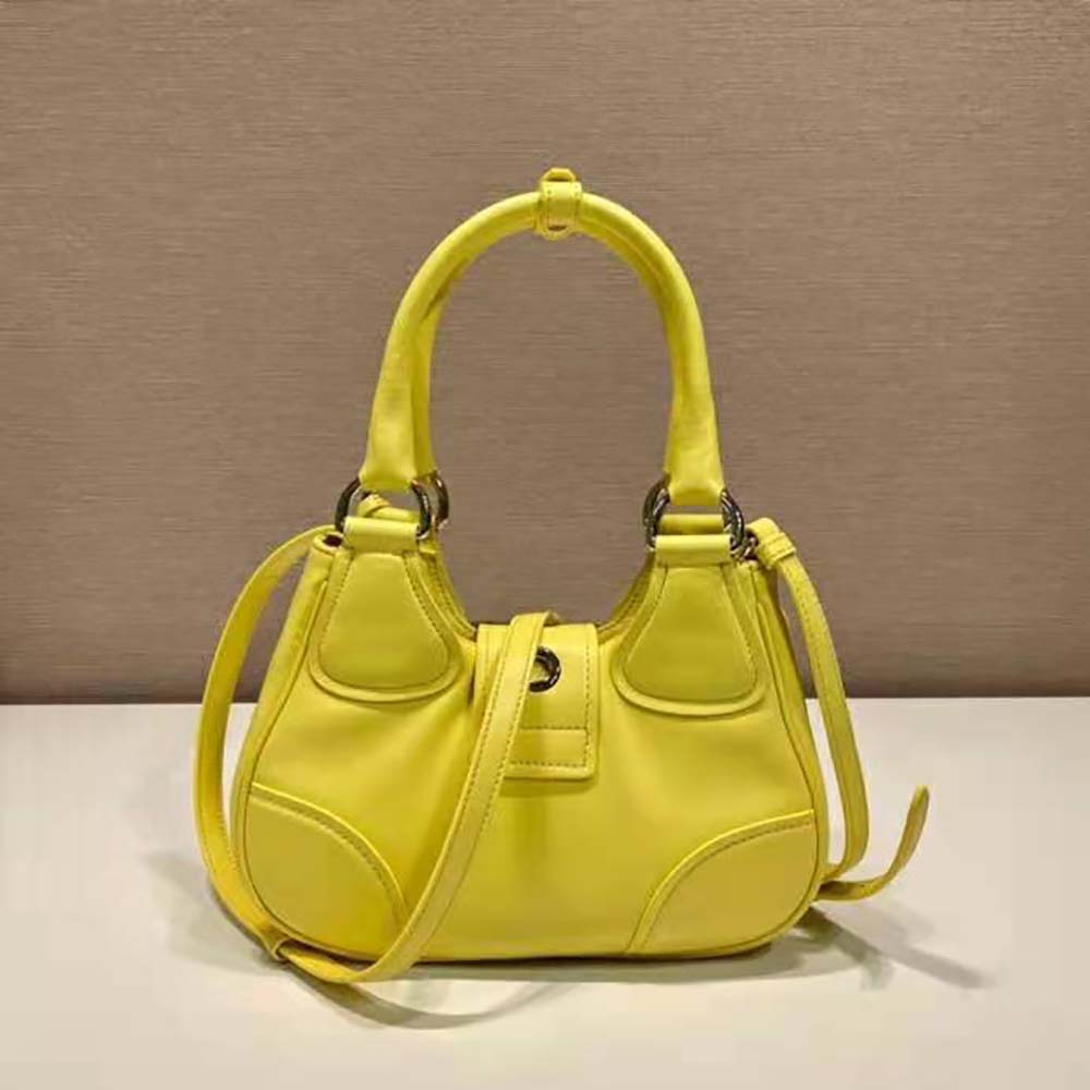 Side angle showing adjustable shoulder strap on Prada Women Moon Re-Nylon Bag