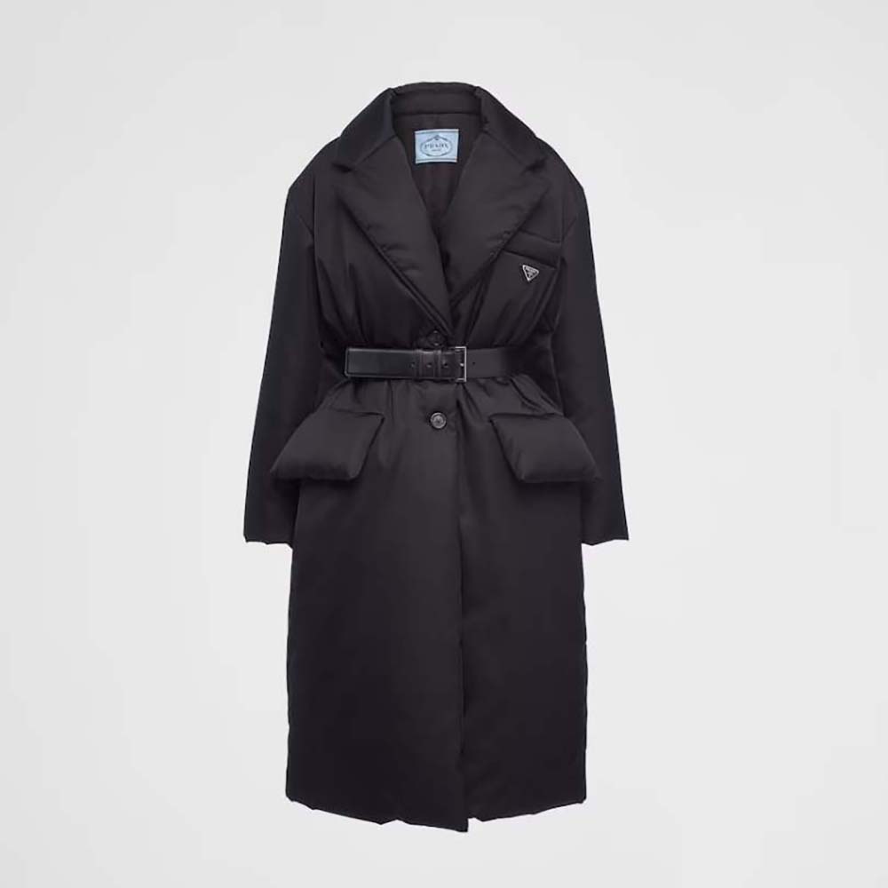 Front view of Prada Women Re-Nylon Down Coat with enameled logo