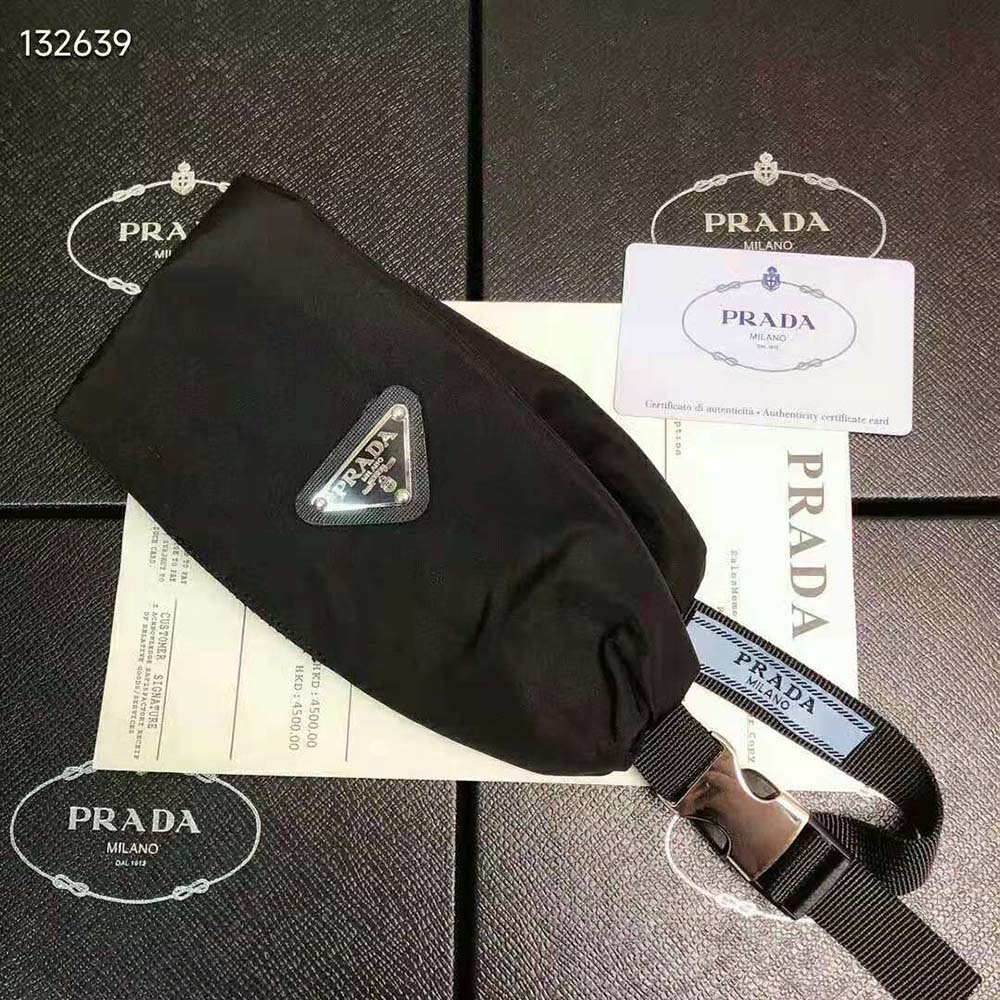 Side profile of black Prada Women Re-Nylon Headband highlighting silhouette