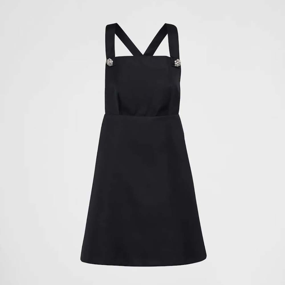 Front view of Prada Women Re-Nylon Overall Dress-Black with adjustable straps