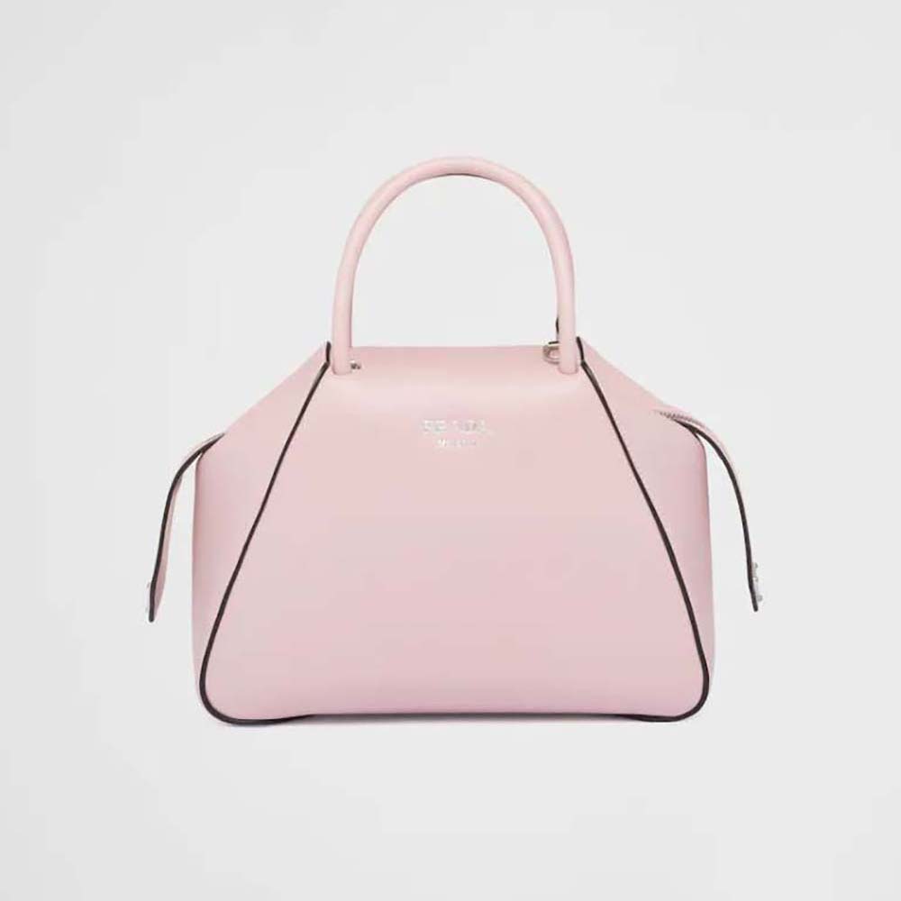 Front view of Prada Women Small Leather Prada Supernova Handbag-Pink showing logo