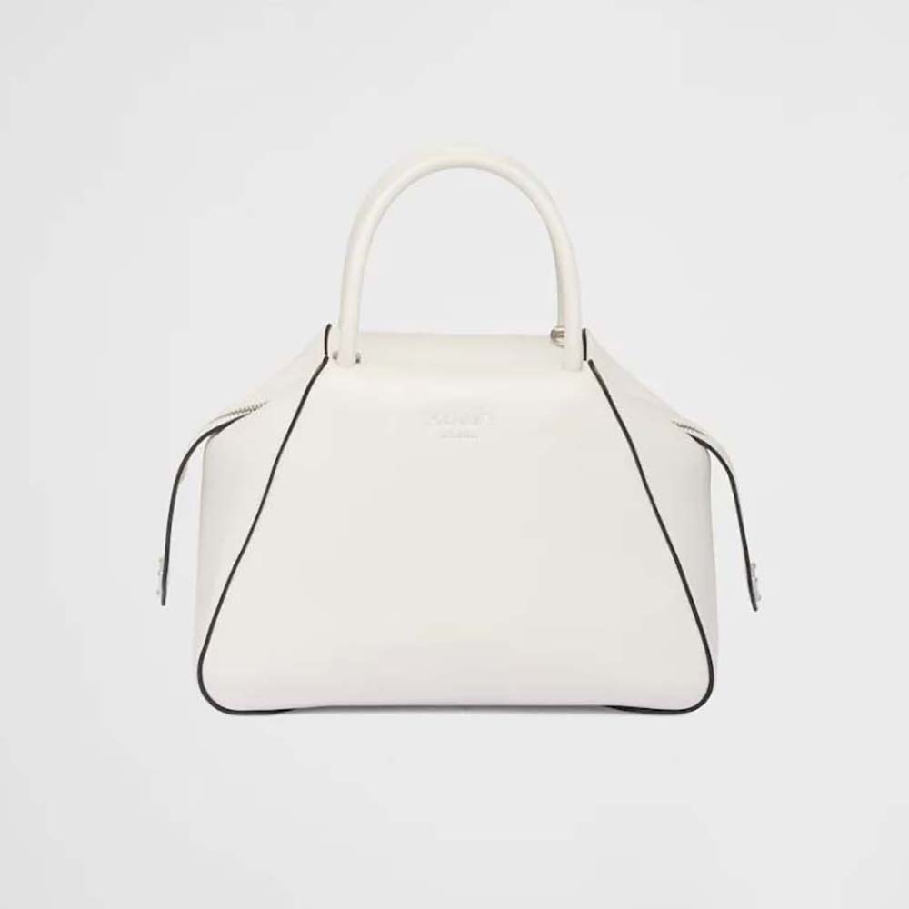 Front view of Prada Women Small Leather Prada Supernova Handbag-White with logo