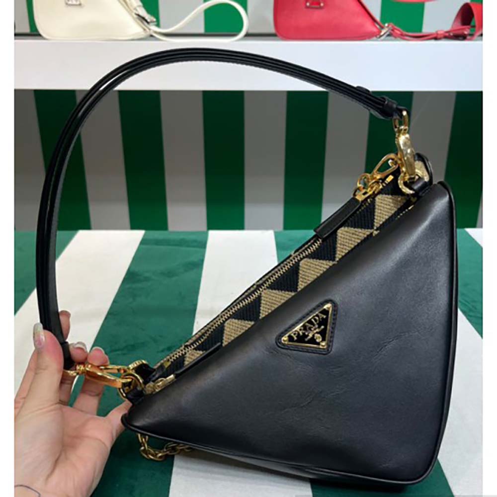 Prada Women Symbole Leather and Fabric Mini Bag Black / Beige - image 6