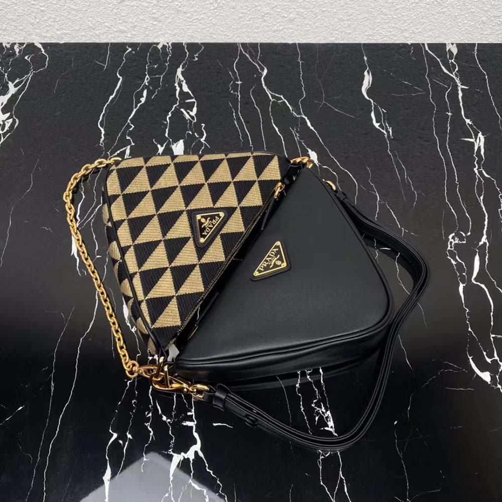 Prada Women Symbole Leather and Fabric Mini Bag Black / Beige - image 4