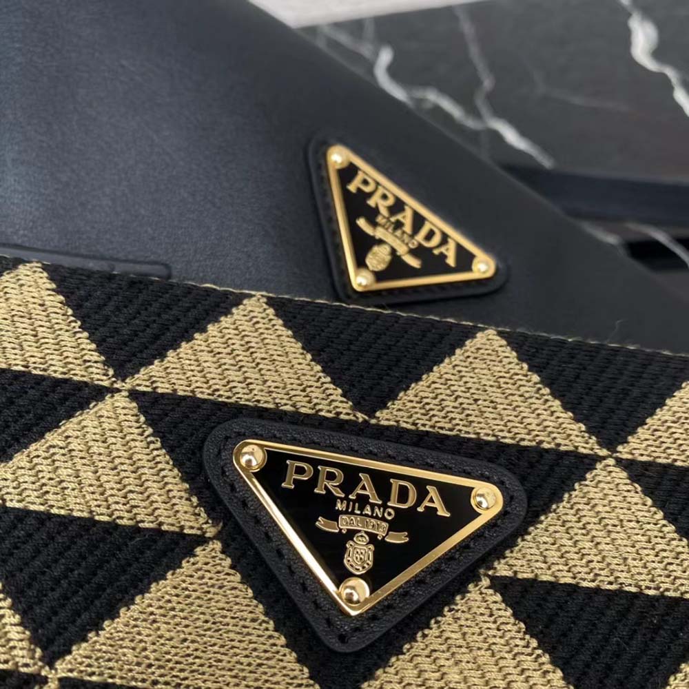 Prada Women Symbole Leather and Fabric Mini Bag Black / Beige - image 10