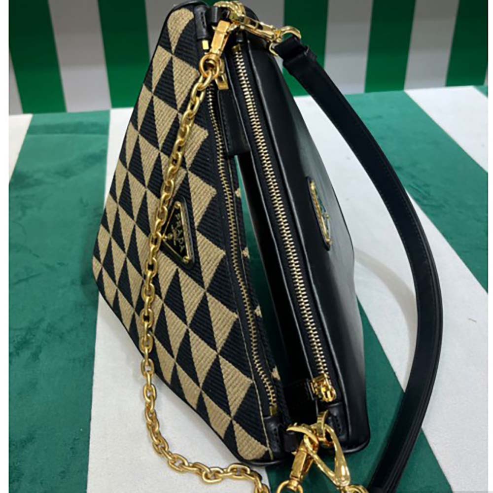 Prada Women Symbole Leather and Fabric Mini Bag Black / Beige - image 8
