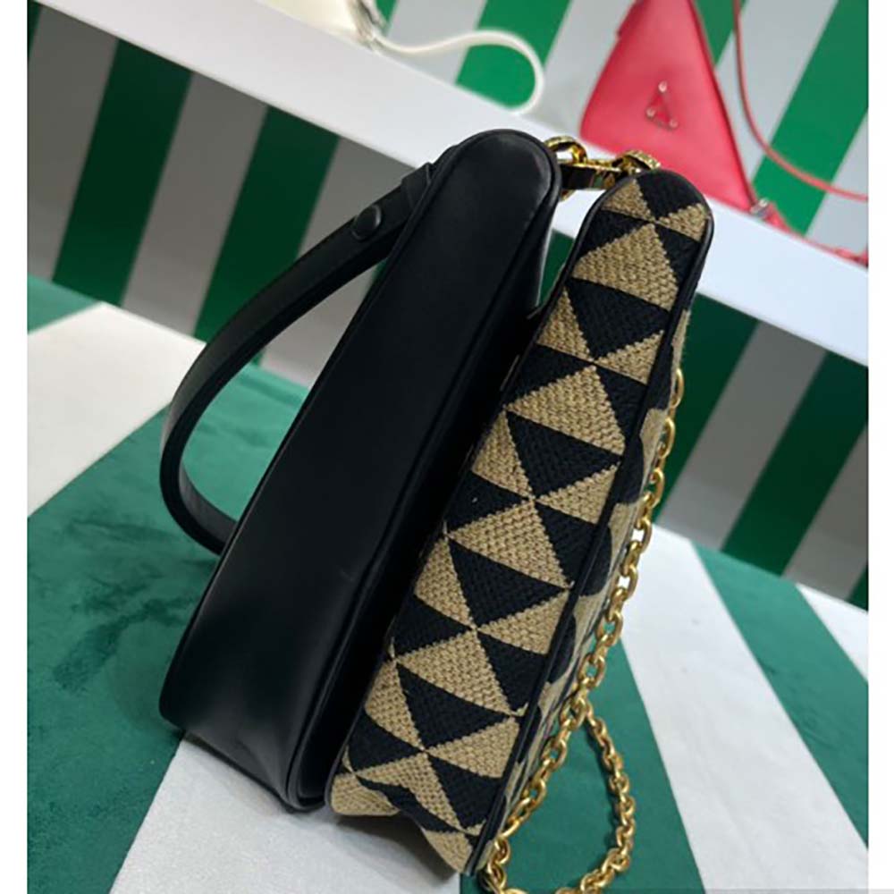 Prada Women Symbole Leather and Fabric Mini Bag Black / Beige - image 7