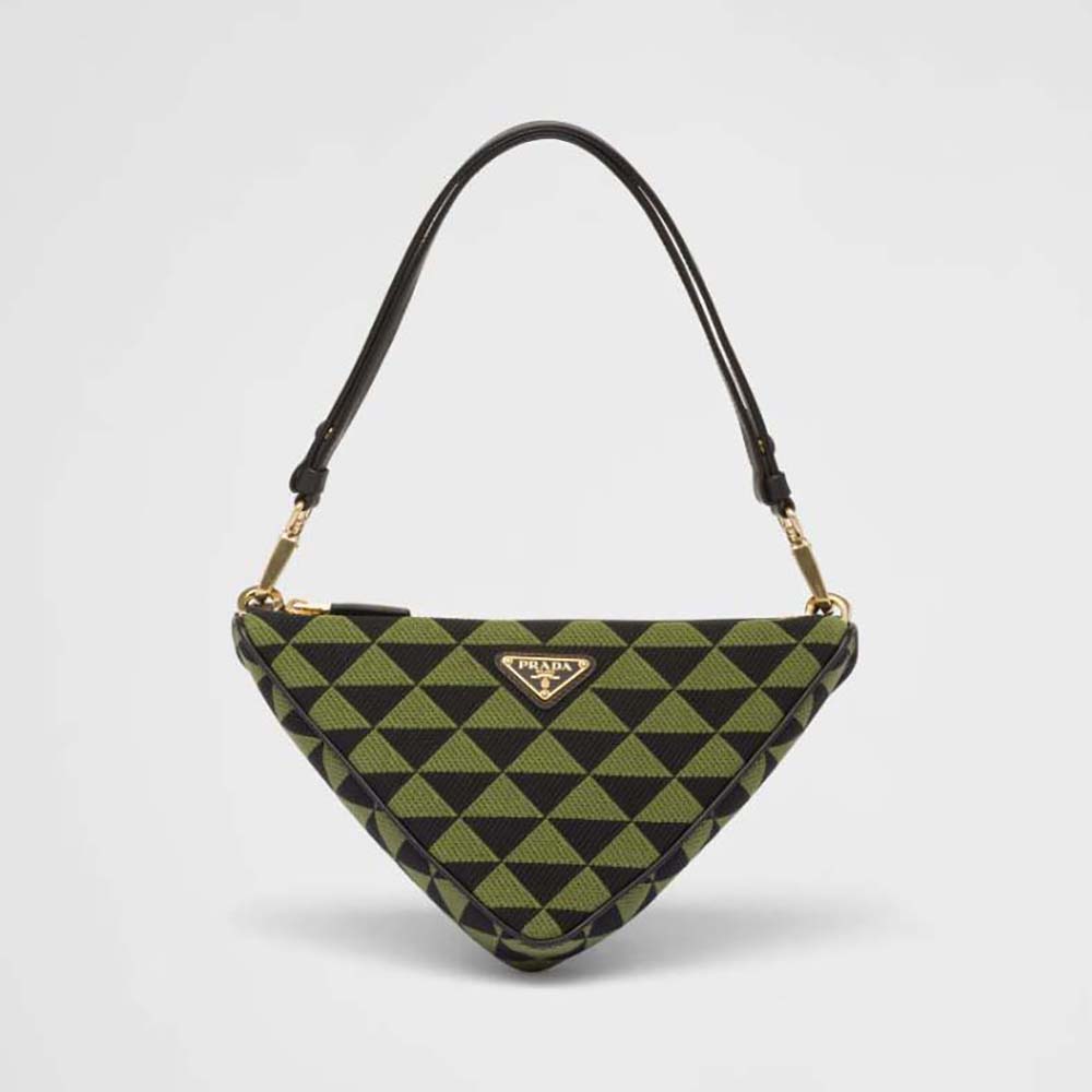 Front view of Prada Women Symbole Leather and Fabric Mini Bag-Green