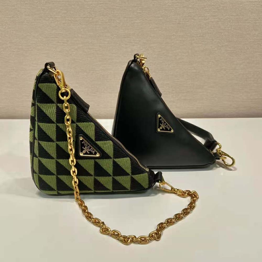 Prada Women Symbole Leather and Fabric Mini Bag-Green - image 4
