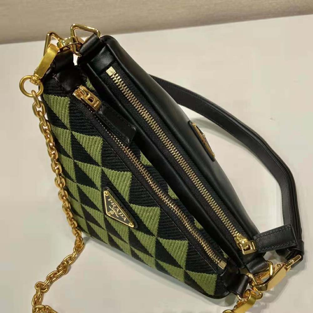 Prada Women Symbole Leather and Fabric Mini Bag-Green - image 8