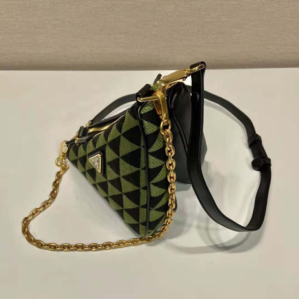 Prada Women Symbole Leather and Fabric Mini Bag-Green - image 6