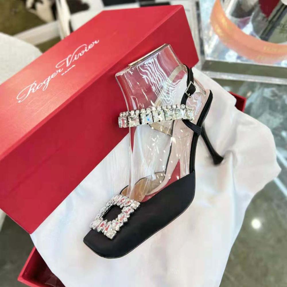 Roger Vivier Women Slingback Pumps Rhinestone Buckle in Satin-Black - image 7
