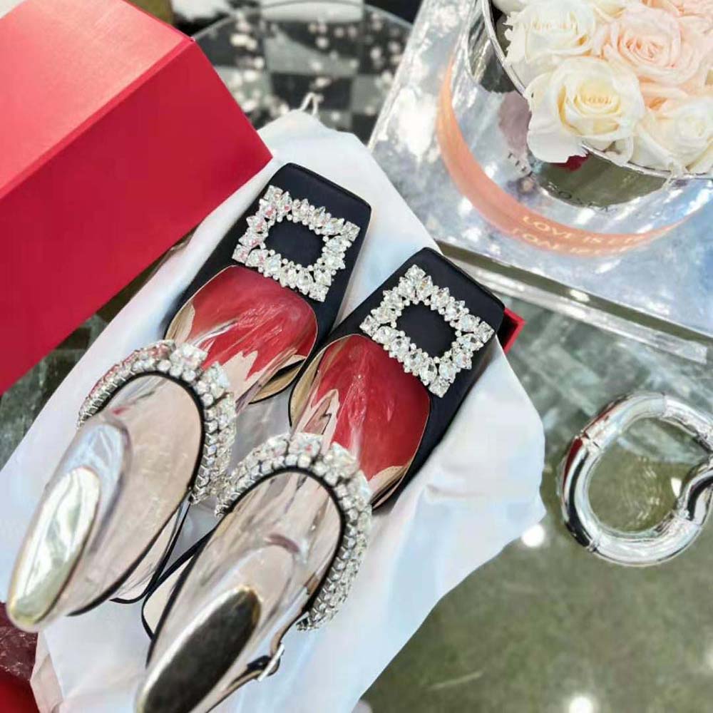 Roger Vivier Women Slingback Pumps Rhinestone Buckle in Satin-Black - image 5