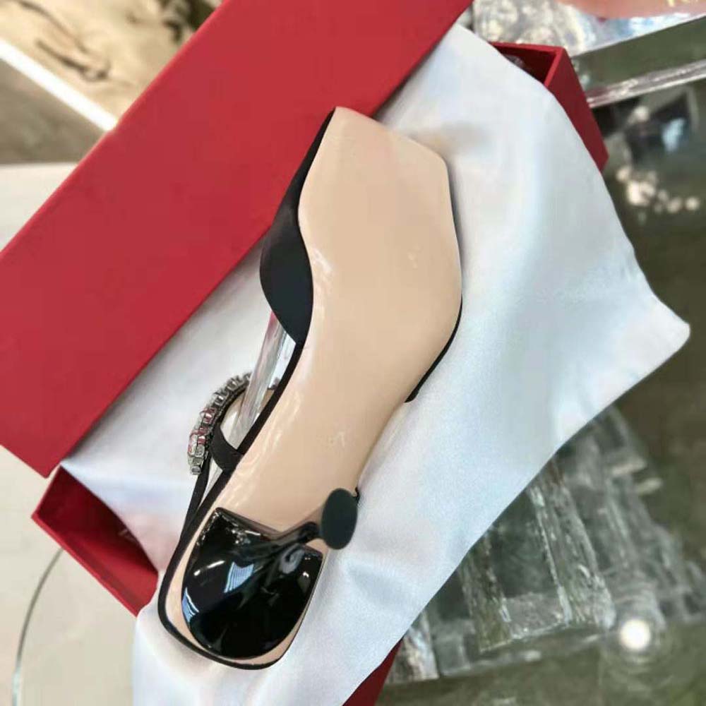 Roger Vivier Women Slingback Pumps Rhinestone Buckle in Satin-Black - image 9